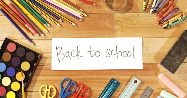 Back to School Supplies Arranged on Wooden Table - Download Free Stock Images Pikwizard.com