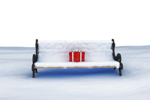 snow-covered park bench with red gift on transparent background - Download Free Stock Videos Pikwizard.com