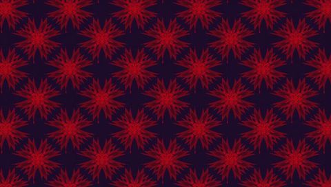 Crimson starburst tessellation featuring spiky floral motifs on deep navy seamless pattern