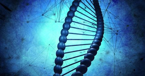 Futuristic dna strand with network connections on blue background