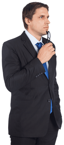 Transparent Caucasian Businessman Holding Eyeglasses Confident Gesture