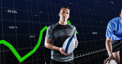 Rugby Player Amidst Dynamic Financial Data Representation