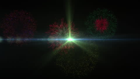 Vibrant Fireworks Animation on Black Background