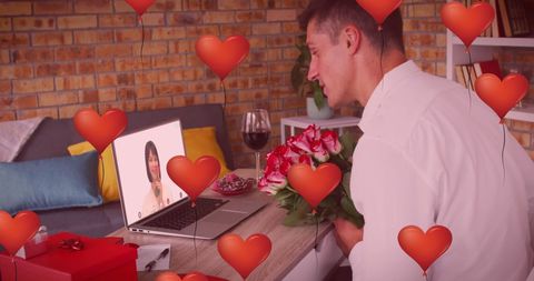 Romantic Virtual Date with Floral Celebrations and Red Hearts - Download Free Stock Images Pikwizard.com