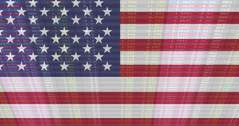American Flag Overlaid with Financial Statistics and Data