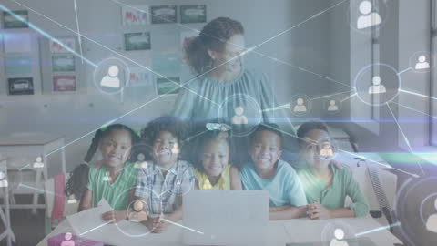 Diverse Schoolchildren Accessing Digital Learning Network