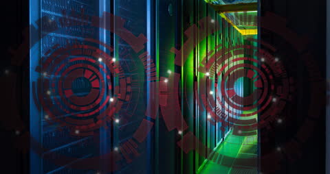 High-Tech Interface in Futuristic Data Center with Digital Scanners