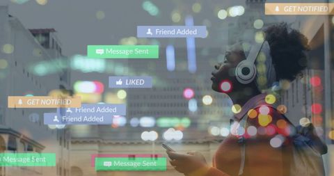 african american woman immersed in technology with social media notifications - Download Free Stock Images Pikwizard.com