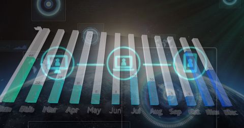 Futuristic digital bar graph over earth illustrating global data trends