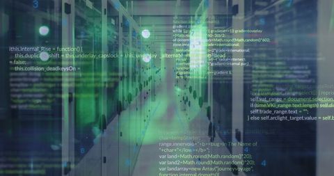 overlay of programming code in a data center server room - Download Free Stock Images Pikwizard.com