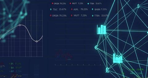 Financial Data Processing Network with Graphs on Black Background - Download Free Stock Images Pikwizard.com