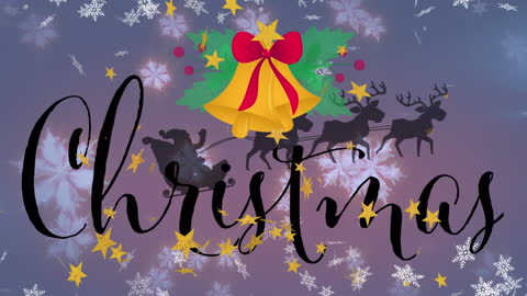 Festive Christmas Animation with Santa and Sleigh Over Snowflake Background