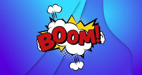Dynamic 'BOOM' Pop Art on Vibrant Blue Background