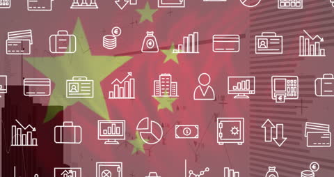 Dynamic Data Processing Icons on Flag Background