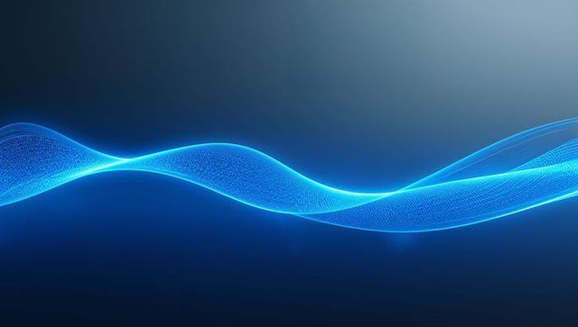 Flowing Luminous Blue Mesh Ribbon Wave Conveying Futuristic Digital Energy Motion
