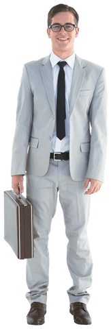 Transparent Businessman with Briefcase Smiling Standing Pose
