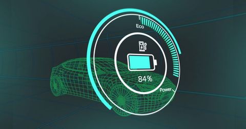 Futuristic 3d electric car with interactive charging display
