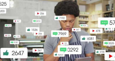 Social media data overlaying grocery store salesman