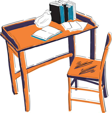 Illustration of desk with books on transparent background for education use