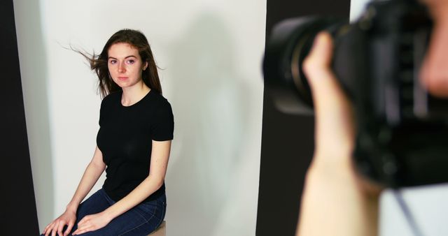 Female model posing for a photo shoot in the studio