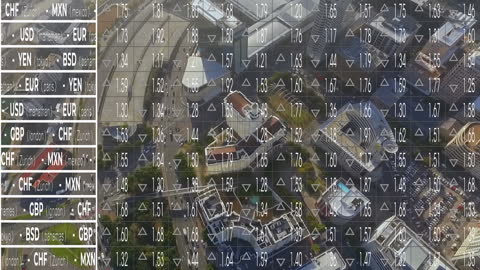 Global Currency Exchange with Urban Cityscape Background