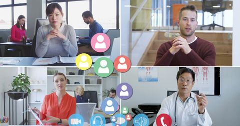 Virtual Video Conference with Global Participants and Interface Icons - Download Free Stock Images Pikwizard.com