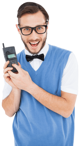 Geeky Hipster with Retro Cellphone Transparent Background - Download Free Stock Videos Pikwizard.com