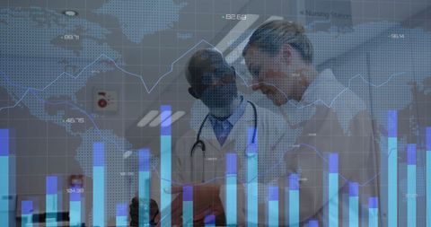 Diverse medical team discussing global healthcare trends