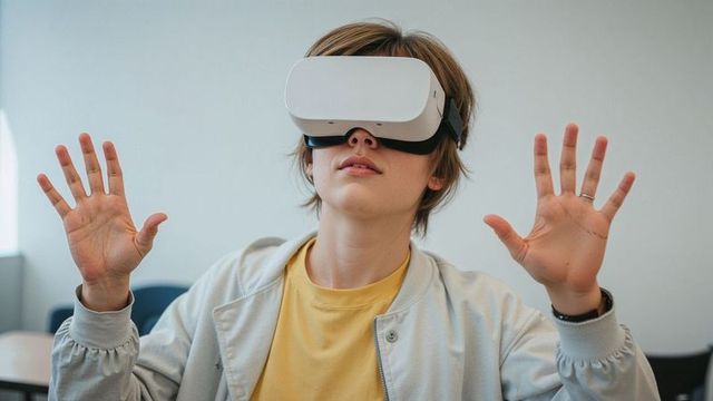 Teen engaged with virtual reality in educational environment