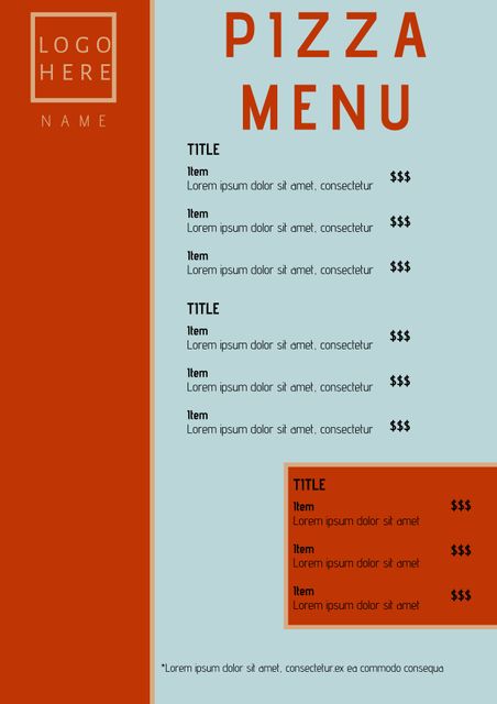 Bold Red Blue Pizza Menu Template for Modern Food Services - Download Free Stock Templates Pikwizard.com