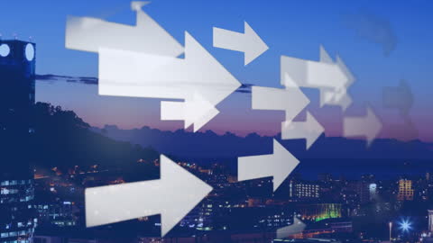 Technology and Direction Concept in Vibrant Sunset Cityscape