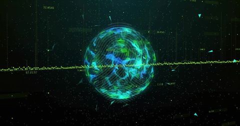 Neon Polygonal Sphere in Cybernetic Dataflow World