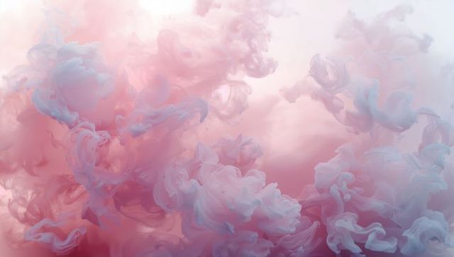 Swirling pastel ink clouds drifting in water macro pink and pale blue abstract