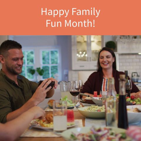 Happy family celebrating with dinner and laughter