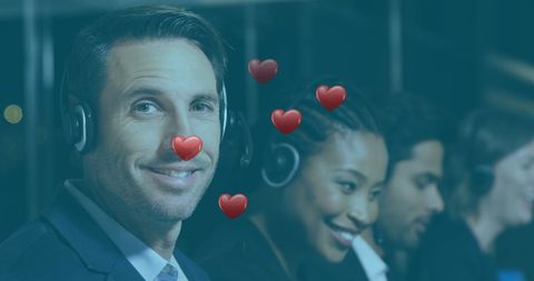 Diverse customer service team with heart, teamwork concept