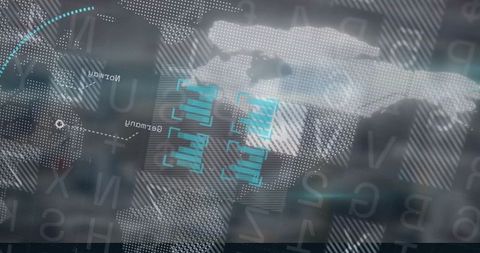 Executives Analyzing Futuristic Holographic Map Overlayed with Data