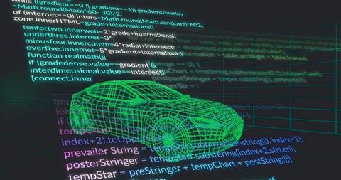 Futuristic 3d car model with javascript code projection