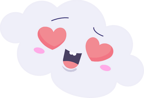 Playful cartoon cloud with heart eyes on transparent background
