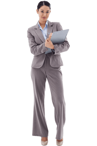Professional Businesswoman in Gray Suit Holding Clipboard Transparent - Download Free Stock Videos Pikwizard.com