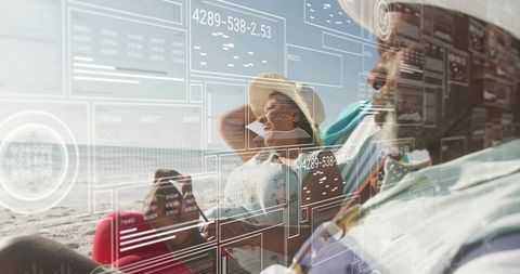 Couple Reclining on Beach with Augmented Reality Visualization