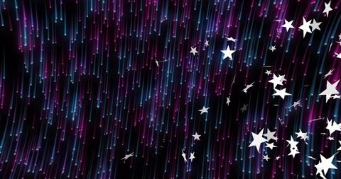 Neon light streaks falling with white star cluster on dark cosmic background