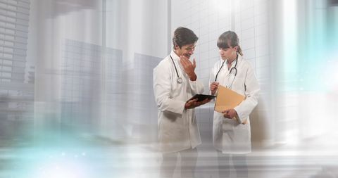 Medical professionals collaborating in modern facility