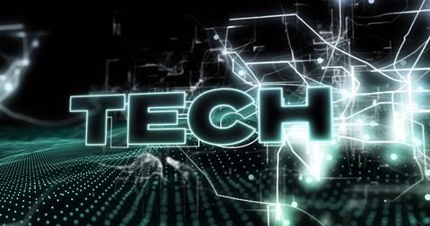 glowing tech text over digital grid and light streaks - Download Free Stock Images Pikwizard.com