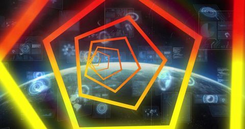 Futuristic Visualization with Abstract Pentagons Over Earth