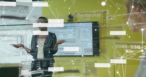 Professional Businesswoman Presenting Digital Analytics in Modern Meeting Room