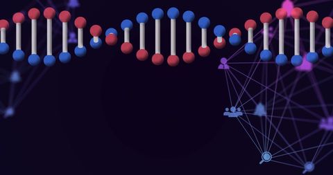 3d dna strand with futuristic network connections