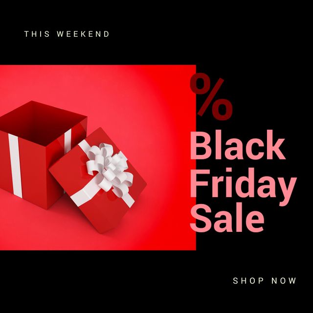 Composition of this week black friday sale shop now text over present on black background. Black friday, shopping and retail concept digitally generated image.