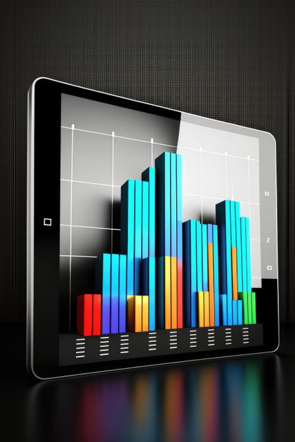 Tablet with graph bars on black background, created using generative ai technology - Download Free Stock Photos Pikwizard.com