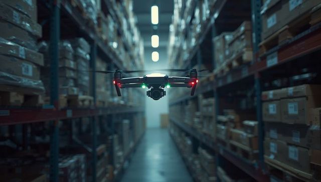 Drone Scanning Warehouse Aisle for Inventory and Automation