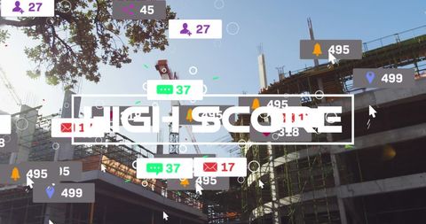High Score Digital Interface Over Urban Construction Background - Download Free Stock Images Pikwizard.com